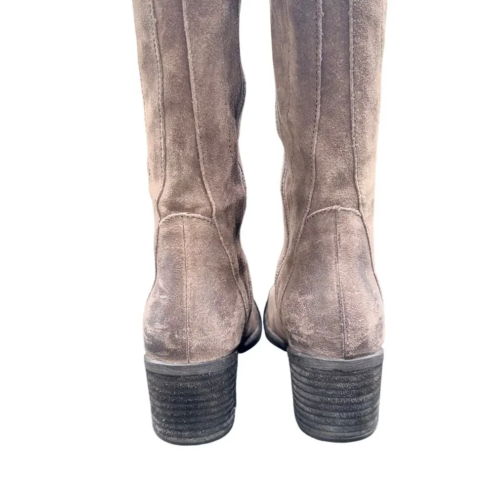 Born Suede Tall Knee High Boots Brown Side Zip Plaid Lined Women’s 9M